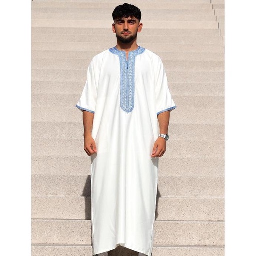 Qamis Blanc Azuré